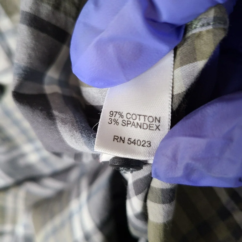 Banana Republic Shirt Men Large Green Gray‎ Plaid Button Down Cotton Blend